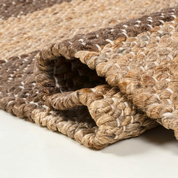 Jayden Rustic Farmhouse Woven Jute Stripe Area Rug